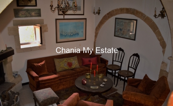 Living room with stone arch